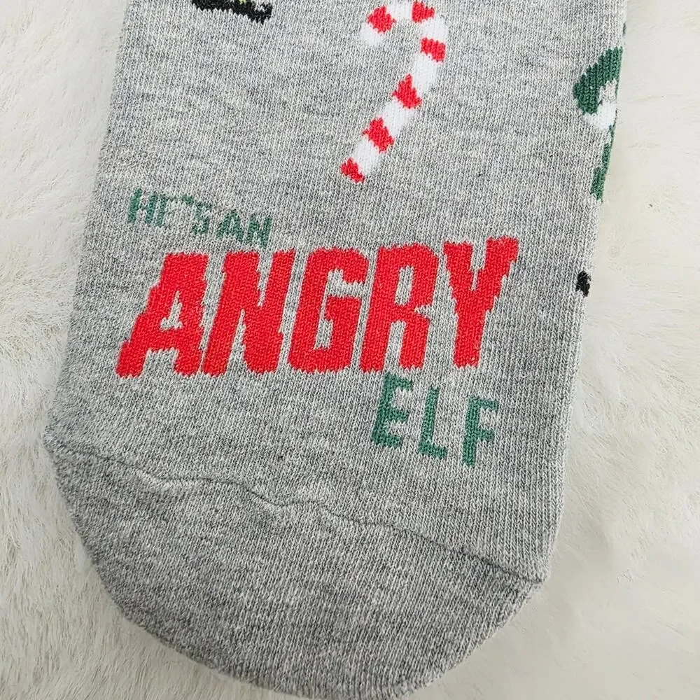 American Eagle Gray Angry Elf Holiday Crew Socks NWT One Size Unisex Christmas
